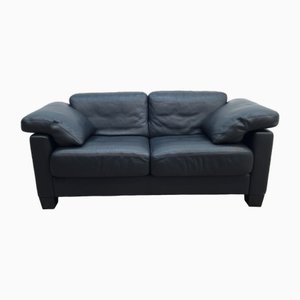 Schwarzes Ds 17 2-Sitzer Ledersofa von Robert Haussmann für de Sede, 1981