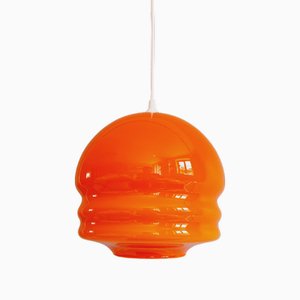 Lampe à Suspension Scandinave en Opaline Orange, 1960s
