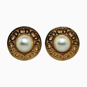 CD Round Earrings with Faux Pearl from Christian Dior, Set of 2