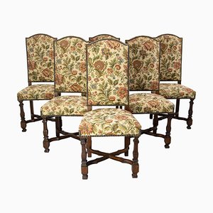 Mid-Century French Dining Chairs in Chestnut and Upholstery, 1960s, Set of 6