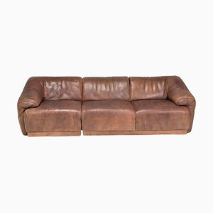 Modulares 3-Sitzer Sofa aus braunem Büffelleder von de Sede, 1970er, 3er Set