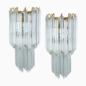 Large Venini Style Clear Gold and Glass Sconces, 1970, Set of 2