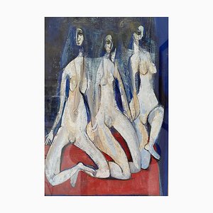 Zainab Reddy, Composition with Figures, Gouache Painting, 1971