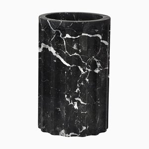 Handmade Column Vase in Satin Black Marquina Marble by Fiammetta V.