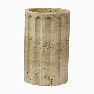 Handmade Column Vase in Satin Travertino Marble by Fiammetta V.