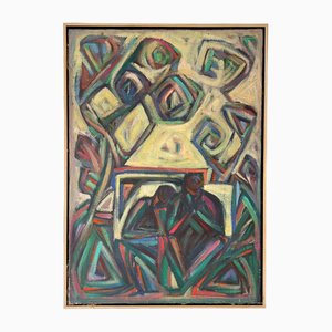 Patrick Bourdin, Cubist Abstract Garden, Canvas Painting