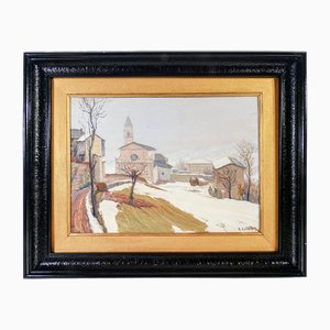 Angelo Abrate, Paysage, Huile sur Panneau, 20ème Siècle, Encadré