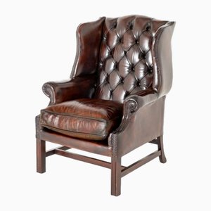 Georgianischer Leder Ohrensessel Chesterfield Revival, 1920er