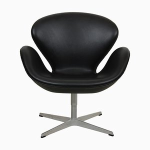 Swan Chair in Black Grace Leather by Arne Jacobsen