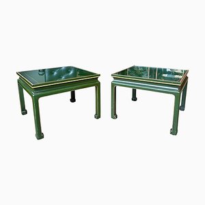 Tables d'Appoint Style Chinois Vert et Doré, 1970, Set de 2