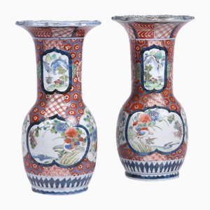 Antique Japanese Arita Imari Porcelain Vase Table Lamps, Set of 2