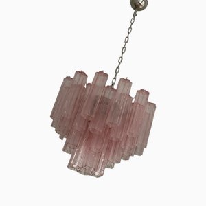 Lustre Murano Rose avec Prismes Tubulaires