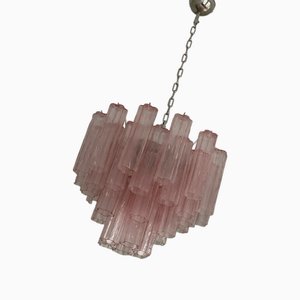 Pink Murano Chandelier with Tubular Prisms