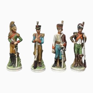 Vintage Soldier Sculptures on Biscuit Enameled Porcelain, Set of 4