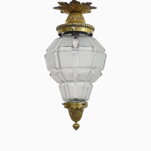 Farol de recibidor estilo Luis XV de bronce y esfera de vidrio, años 20