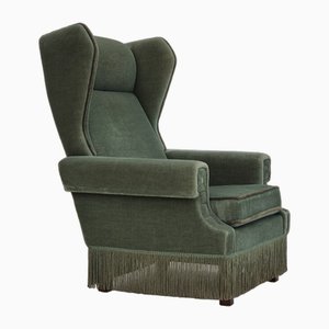 Fauteuil à Oreilles en Velours et Bois de Hêtre, Danemark, 1970s