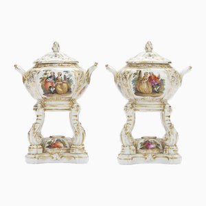 German Porcelain Incense Burners, 1800s, Set of 2