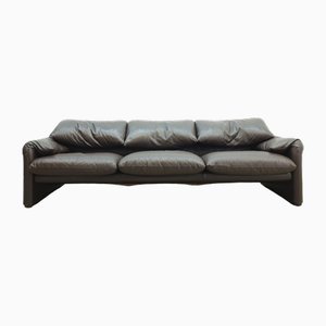Maralunga 3-Sitzer Sofa aus Braunem Leder von Vico Magistretti für Cassina
