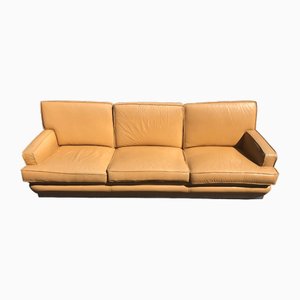 Jacques Charpentier zugeschriebenes Sofa aus Leder & Gebürstetem Stahl für Roche Bobois, 1970er