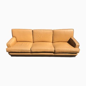 Leather and Brushed Steel Sofa attributed to Jacques Charpentier for Roche Bobois, 1970s