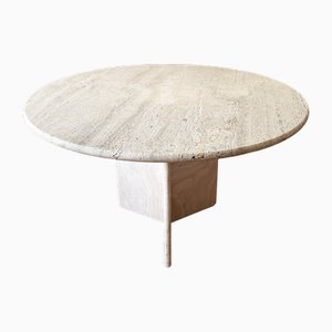 Mesa de comedor posmoderna de mármol blanco roto con base de pedestal, años 70