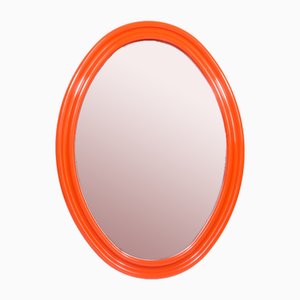 Large Space Age Orange Oval Mirror, 1960s