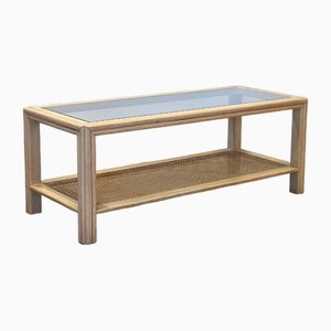 Mesa de centro de madera lacada y paja Vienna de McGuire, años 70