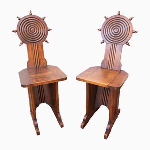 Antique Hand Carved Chestnut Chairs, 1950s, Set of 2