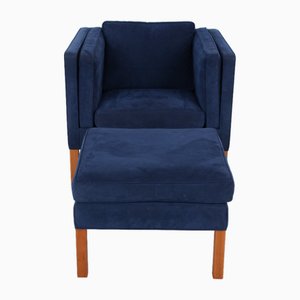 Fauteuil et Tabourets Vintage par Børge Mogensen pour Fredericia