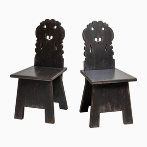 Rustic Cut-Out Dining Chairs, 19th Century, Set of 2