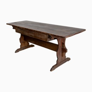 Rustic Dining Table with One Drawer, 19th Century