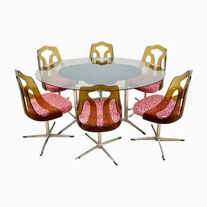 Chaises et Table Mid-Century en Verre Acrylique Fumé, 1960s, Set de 5