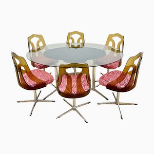 Mid-Century Smoked Acrylic Glass Chairs and Glass Table, 1960s, Set of 5