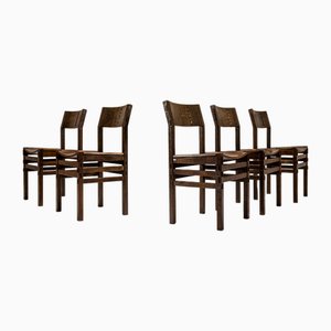 Dining Chairs in Slavonian Oak by Officina Rivadossi, Italy, 1970s, Set of 5