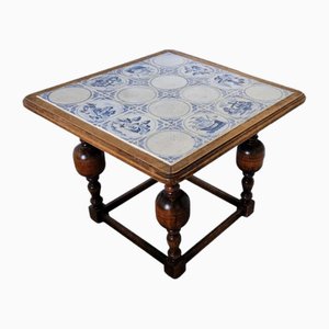 19th Century North European Auxiliar Table with Tiles and Curved Legs