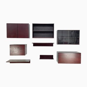 Mid-Century Tapley 33 Burgundy Oak Modular Units and Shelves, 1970s, Set of 8