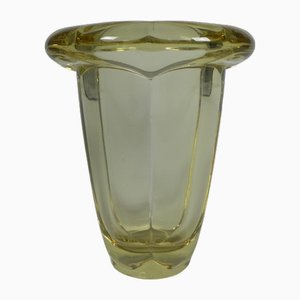 Art Deco Vase aus dickem Glas mit gefaltetem Rand, 1950er