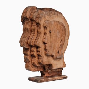 Mid-Century French Wooden Signed Sculpture, 1970s