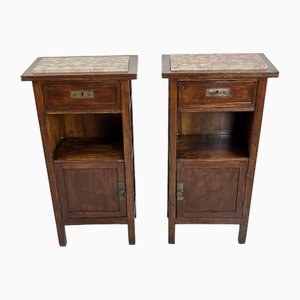Mid-Century Sicilian Wood and Marble Bedside Tables, 1930s, Set of 2