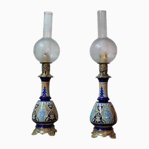 Antique Earthenware Oil Lamps, Set of 2