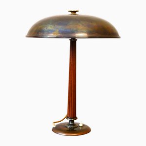 Swedish Brass and Oak Table Lamp by Erik Tidstrand for Nordiska Kompaniet, 1940s
