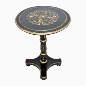 Napoleon III French Ebonized Wood, Gilt Gold Bronze Edges Pedestal Table