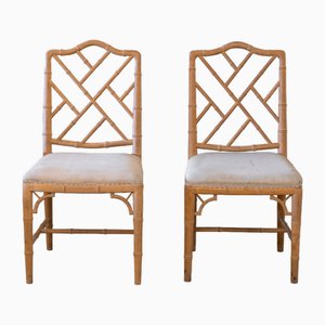 Armlose chinesische Chippendale Stühle aus Bambus, 1960er, 2er Set