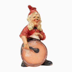 Ceramic Figure of Dwarf with a Large Drum from Hertwig & Endert, Thuringia, 1920s
