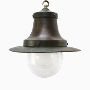 Lampe à Suspension d'Usine Vintage Industrielle en Cuivre Vert
