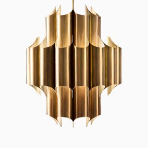 Grand Lustre Cannelé en Laiton par Robert Sonneman, 1970