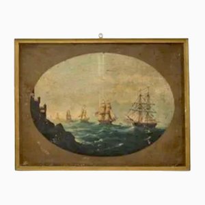 Europäischer Künstler, An der Küste ankommende Marineboote, 19. Jh., Öl auf Leinwand