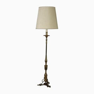 19th Century Floor Lamp in Brass & Fabric Lampshade, Italy