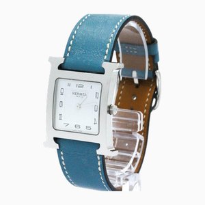 Polished H Watch in Steel and Leather from Hermes