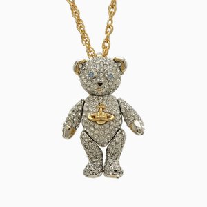 Teddy Bear Motif Necklace Pendant Rhinestone Silver Gold Color from Vivienne Westwood